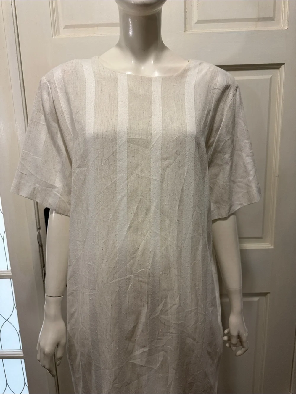 SCHRADER II Vintage white/cream Striped Midi Dress 80s Cotton Button Down Sz 18W